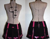 ON SALE Pink Plaid Upcycled Mini Skirt Bats Punk DIY