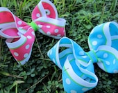 Medium 4" Hair Bow Duo Set: Hot Pink and Bright Blue Polka Dot Bows