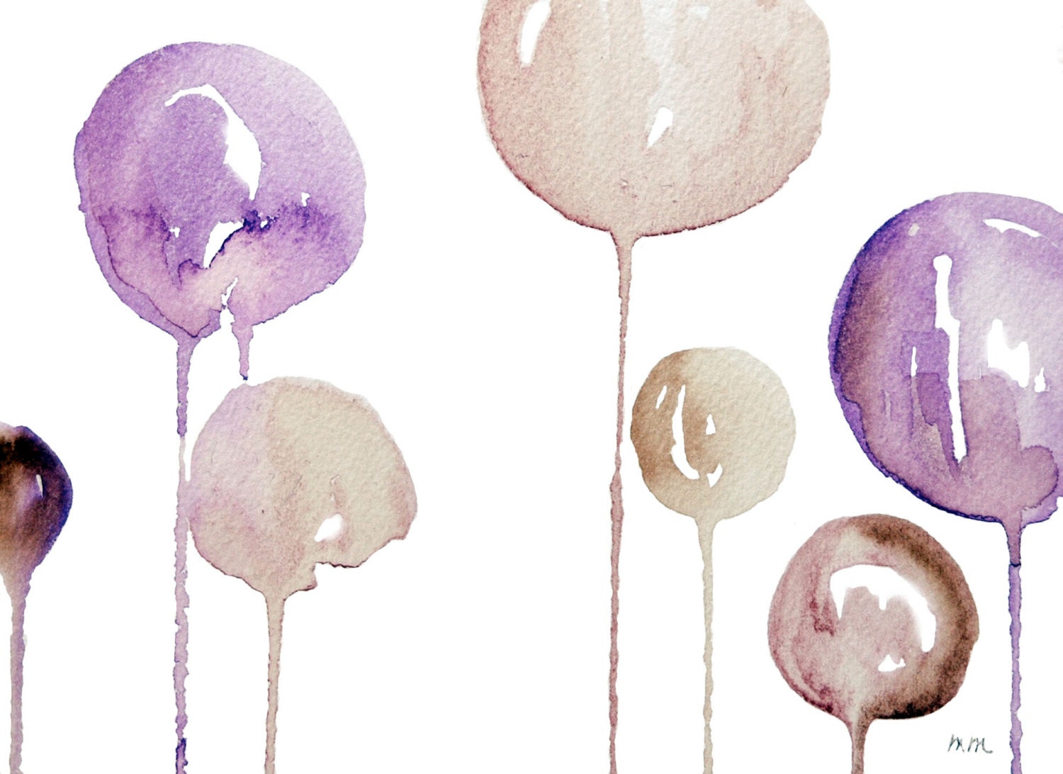 ORIGINAL Abstract Watercolor. Blush, purple, brown 5" x 7"