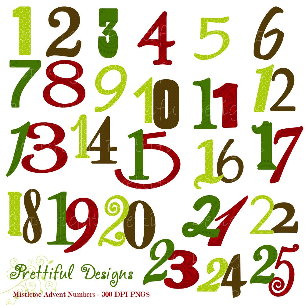 50% Off SALE Christmas Word Art - Personal or Commercial Use - Mistletoe Advent Numbers (371) Il_570xn