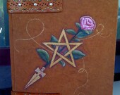 Hand painted tatoo art Pentagram and Rose adorned Spell book, Journal, Art book