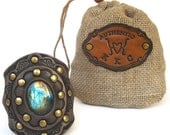 Tooled Leather Cuff with Labradorite Stone by Karen Kell Collection