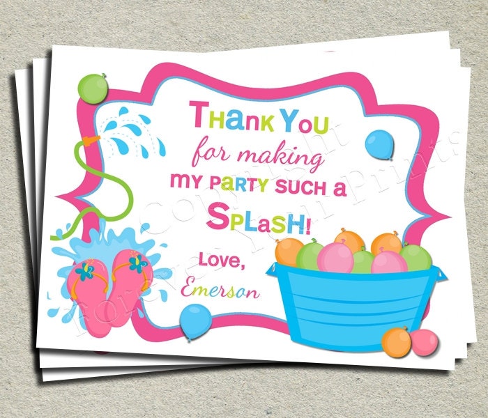 Pool Party Thank You Card - Printable Thank You Card Il_570xn