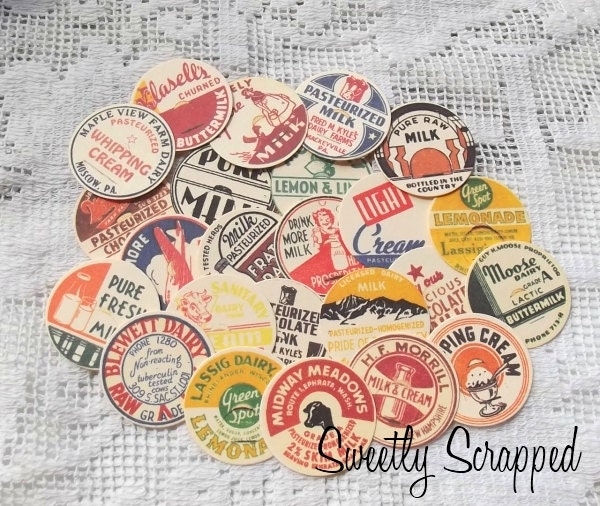 Vintage Milk Caps, Large, Fun Ephemera, embellishment