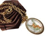 Art Nouveau Naked Nymph on a Swing Reverse Painted Glass Intaglio Cameo OOAK by Dr Brassy Steampunk