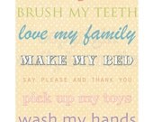 5x7 - Minding My Manners - Childrens Chore List - Manners List - Children Wall Art Print - Emily Burnette - Recipe 4 Cute