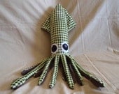 Edina the Mint Green and Chocolate Brown Houndstooth Squid Stuffed Animal