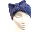 Wool headband knit hair bows turban head wrap ear warmers with huge bow in lavender pure wool