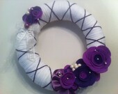 Beaautiful  Yarn Wreath with purple flowers-12 in-Ready to Ship