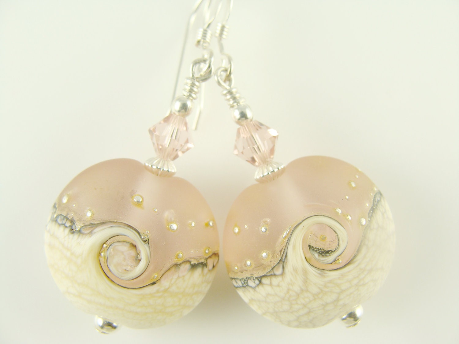 Beaded Earrings, Pink Dangle Earrings, Ocean Earrings, Glass Bead Earrings, Ivory Lampwork Earrings, Lampwork Jewelry