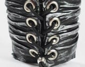 Unisex Black Leather Cuff Bracelet Wristband Handcrafted Jewelry