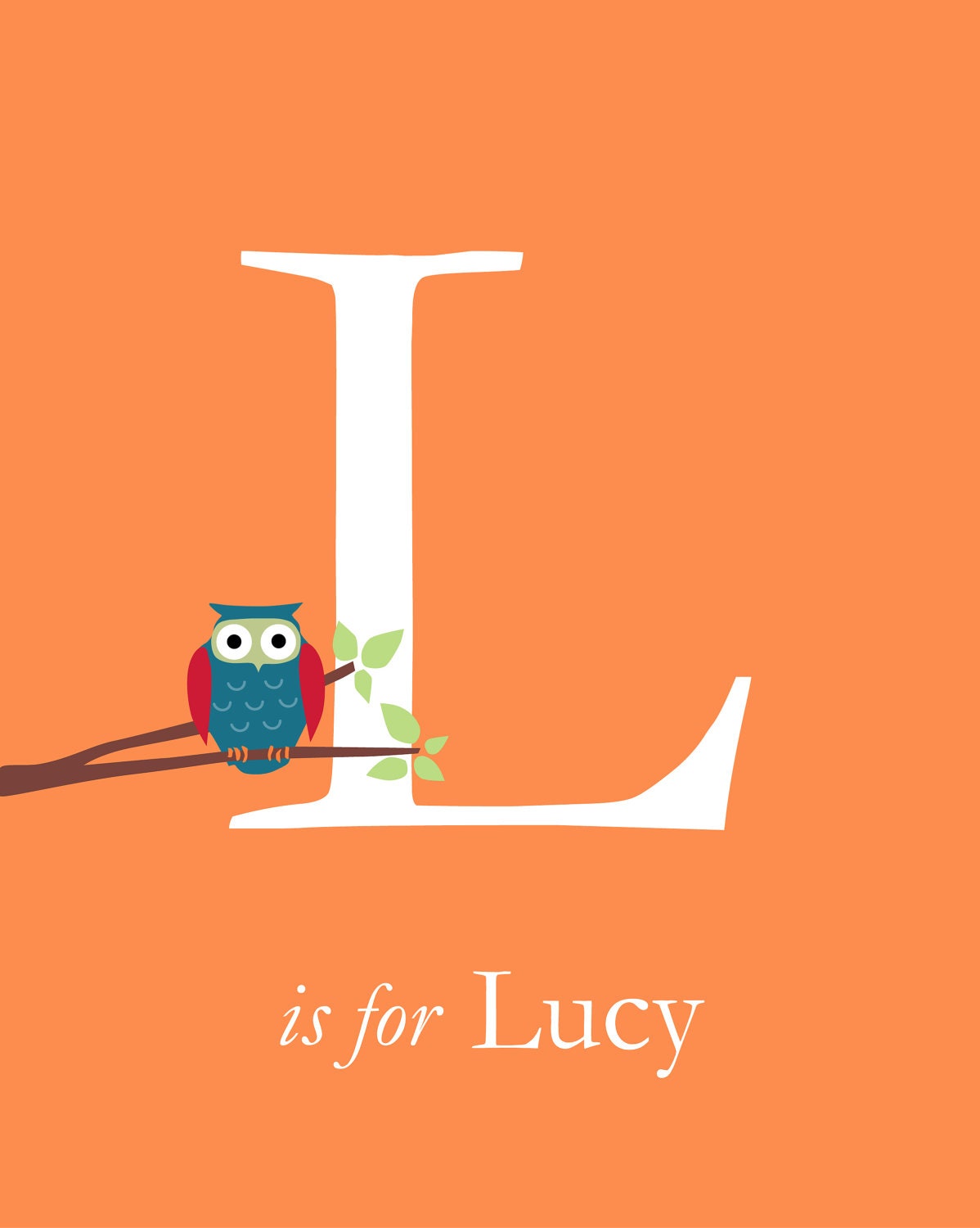 Personalized Owl Initial Monogram Baby Name Print - Custom Baby Gift - Nursery Art Print - 8"x10"