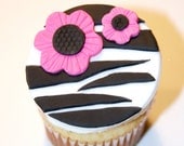 Fondant cupcake toppers Zebra Print Flower, Sweet 16 Birthday party