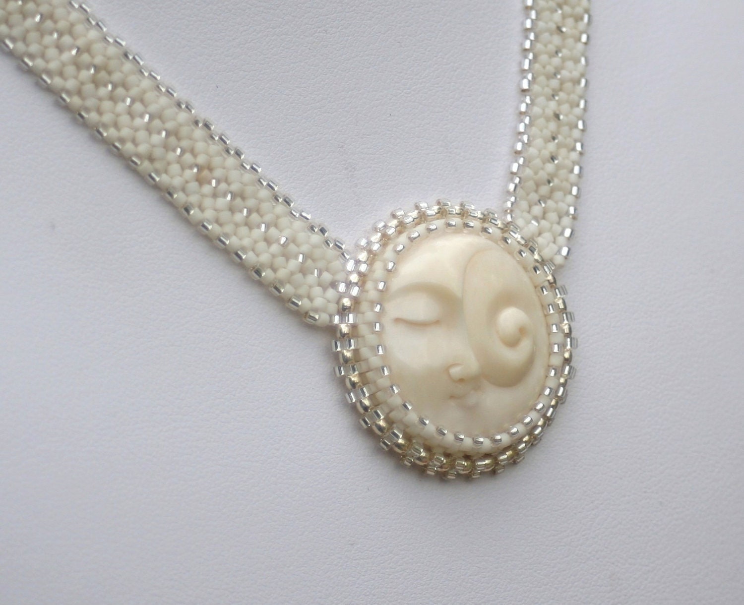Ram Taurus Beadwoven Necklace with Porcelain Cabochon