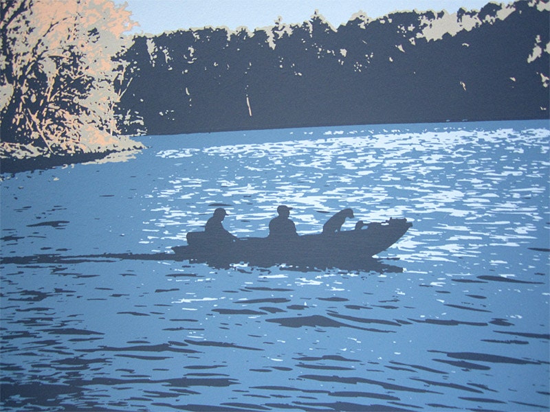 Fishing Boat Lake Print Poster