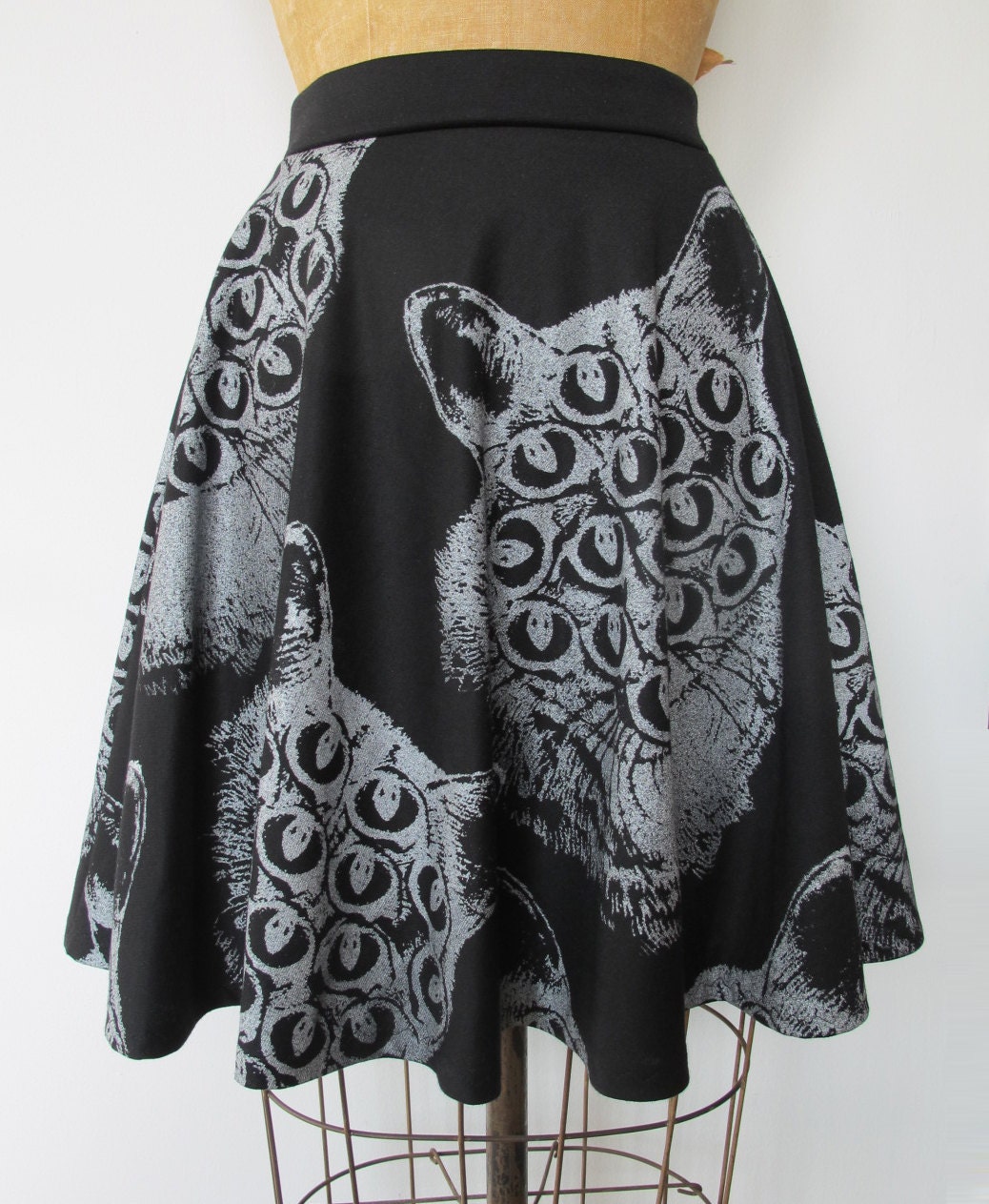 Black and Silver Mutant Kitty Skater Skirt