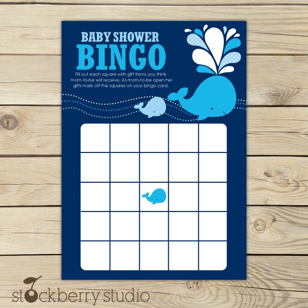 Whale Baby Shower Navy Blue Printable Bingo Game - Instant Download Il_170x135