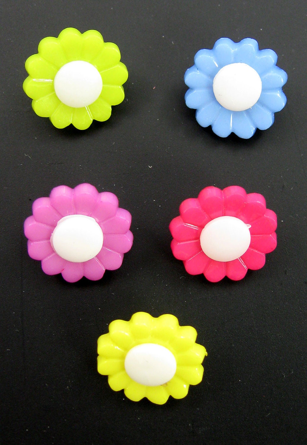 Multicolored Flower Buttons  Set of Five