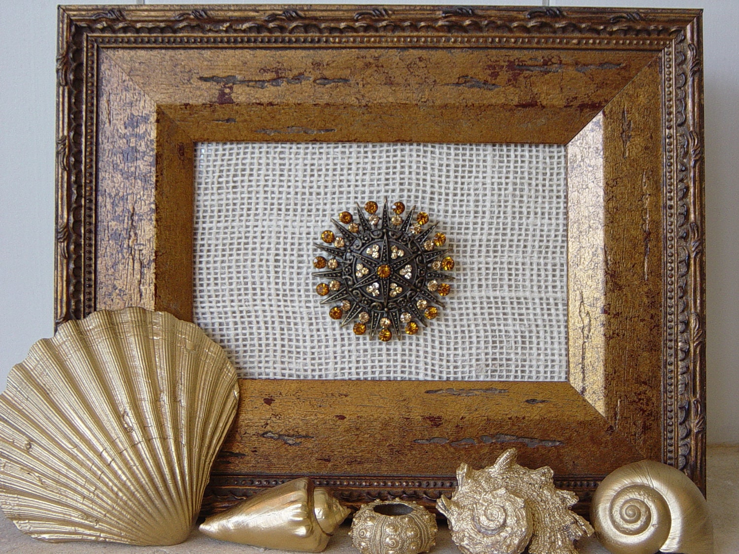 Framed Sunburst Vintage Brooch -- Wall Art, Home Decor
