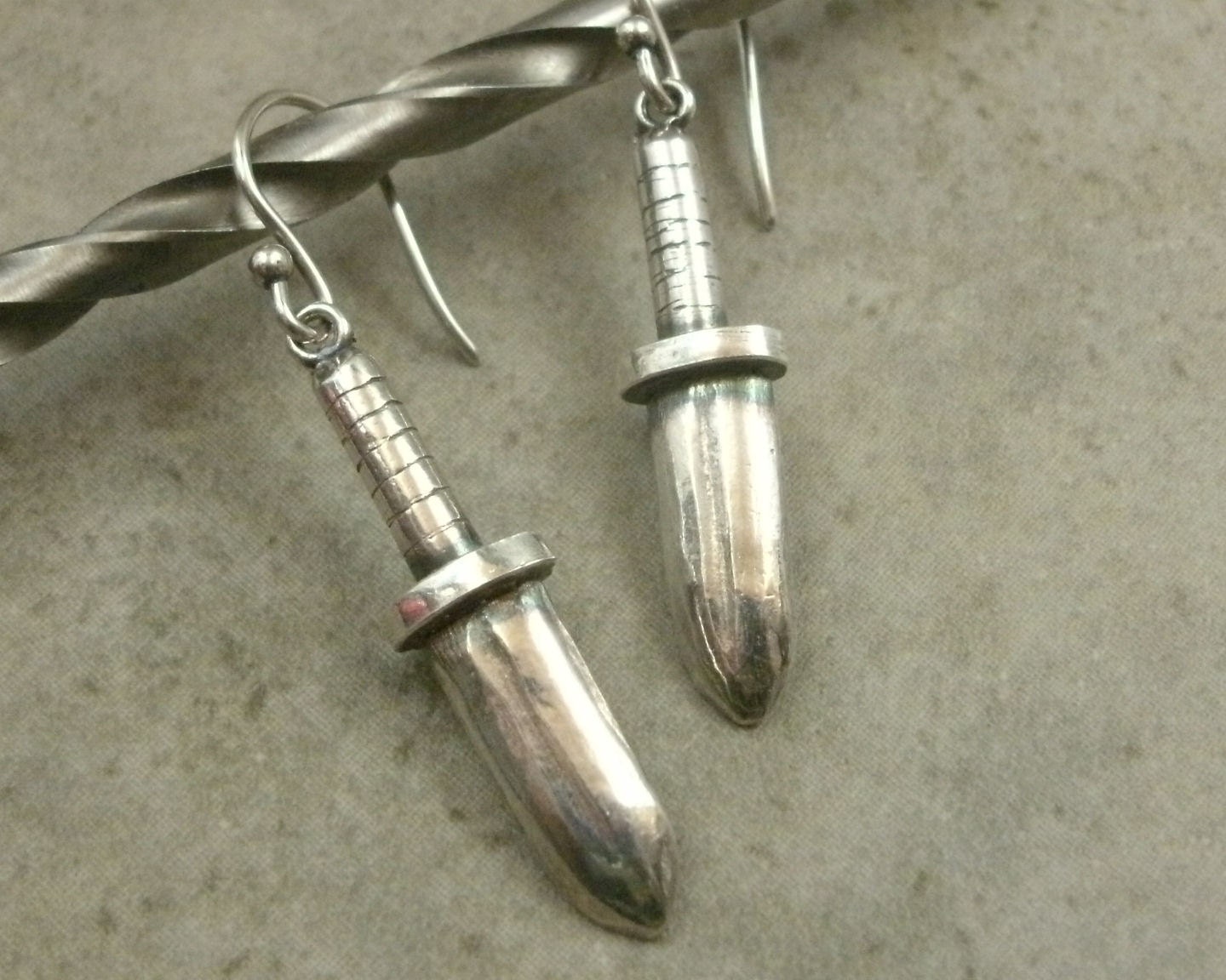 Dagger Earrings in Fine Silver- Knife Jewelry- Medieval Renaissance- Fantasy- Gothic Horror- Steampunk Blade- Punk- Eco-Friendly Silver