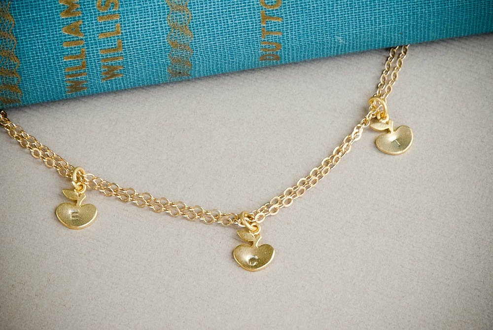 Personalized Teacher Gift Apple Bracelet GOLD 3 initial Apples Bracelet, Gifts for Teachers, Teacher Appreciation