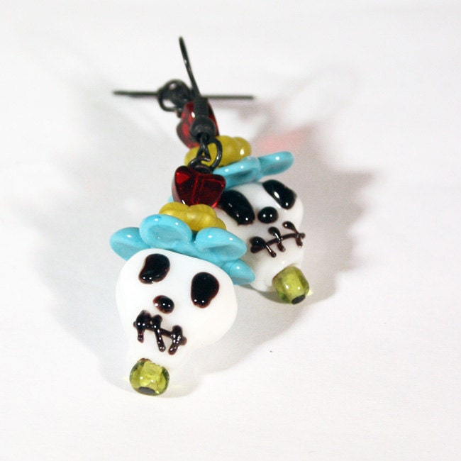 Catrina Day of the Dead - Lamp Work Skull Earrings