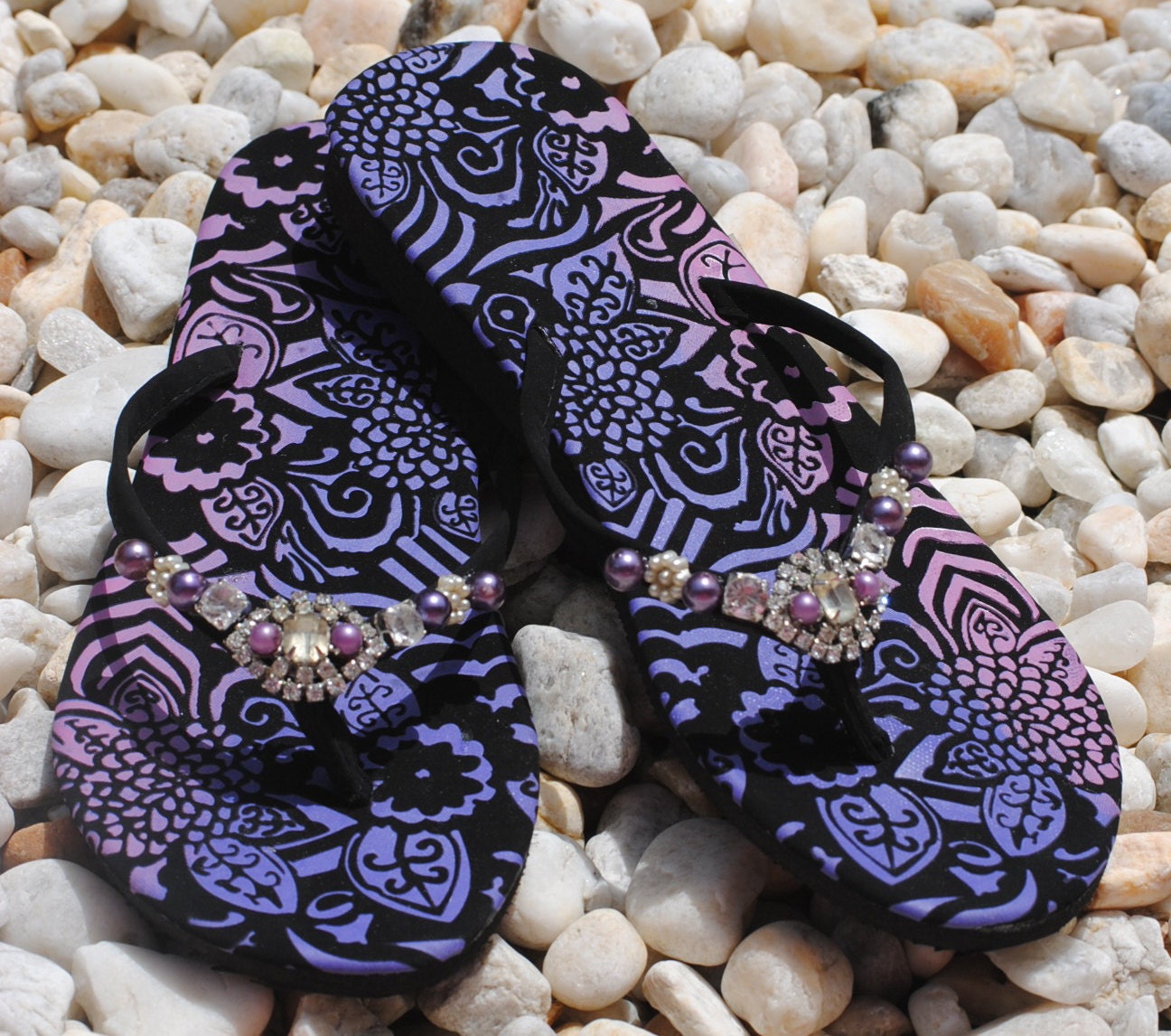 OOAK US 5/6 crystal blinged out, blingy Purple Rhinestone Flip Flops