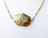 Large Geometric Cut Pyrite Stone Earthy Necklace