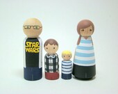 Large Wooden Peg Doll Family of 4- Personalized Custom Hand Painted Wood Peg Family Dolls