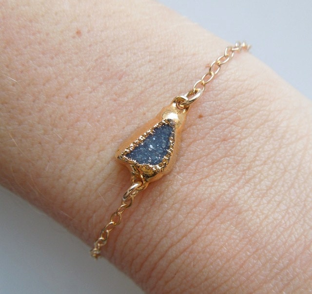 Druzy Bracelet in Charcoal Grey, Petite Size, OOAK Jewelry