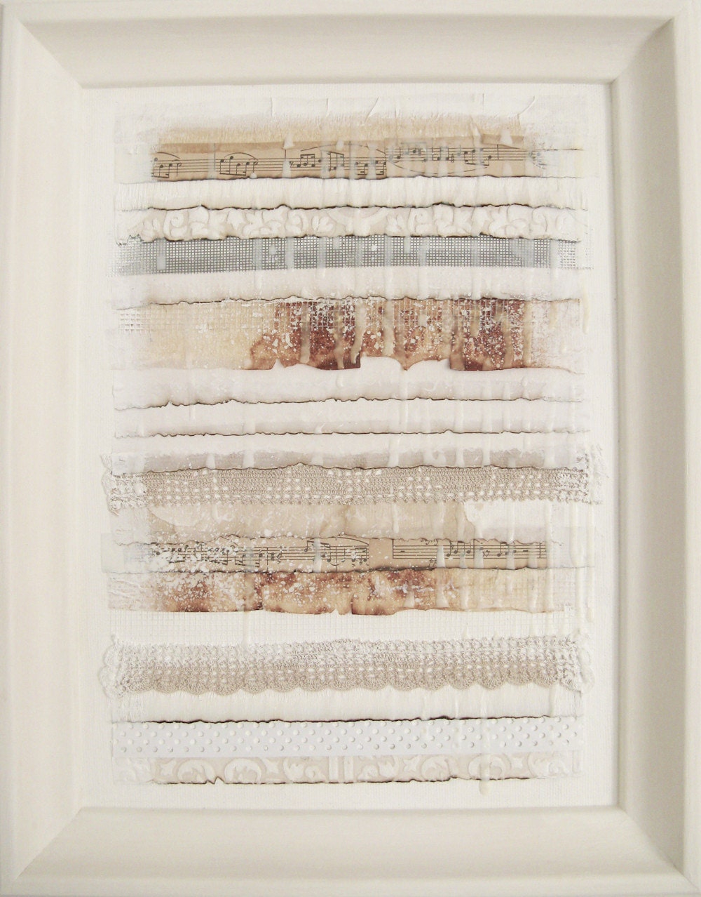 original mixed media painting. framed white painting. love letter.