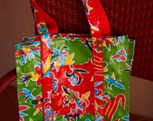 Lined Oilcloth Bag in Red and Green