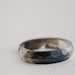 thin multifaceted eco resin ring with blue macaw feathers - size 8