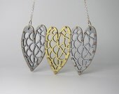 18K Gold and Industrial Steel Color Laser Cut Leaf Necklace - Organic Cell Series
