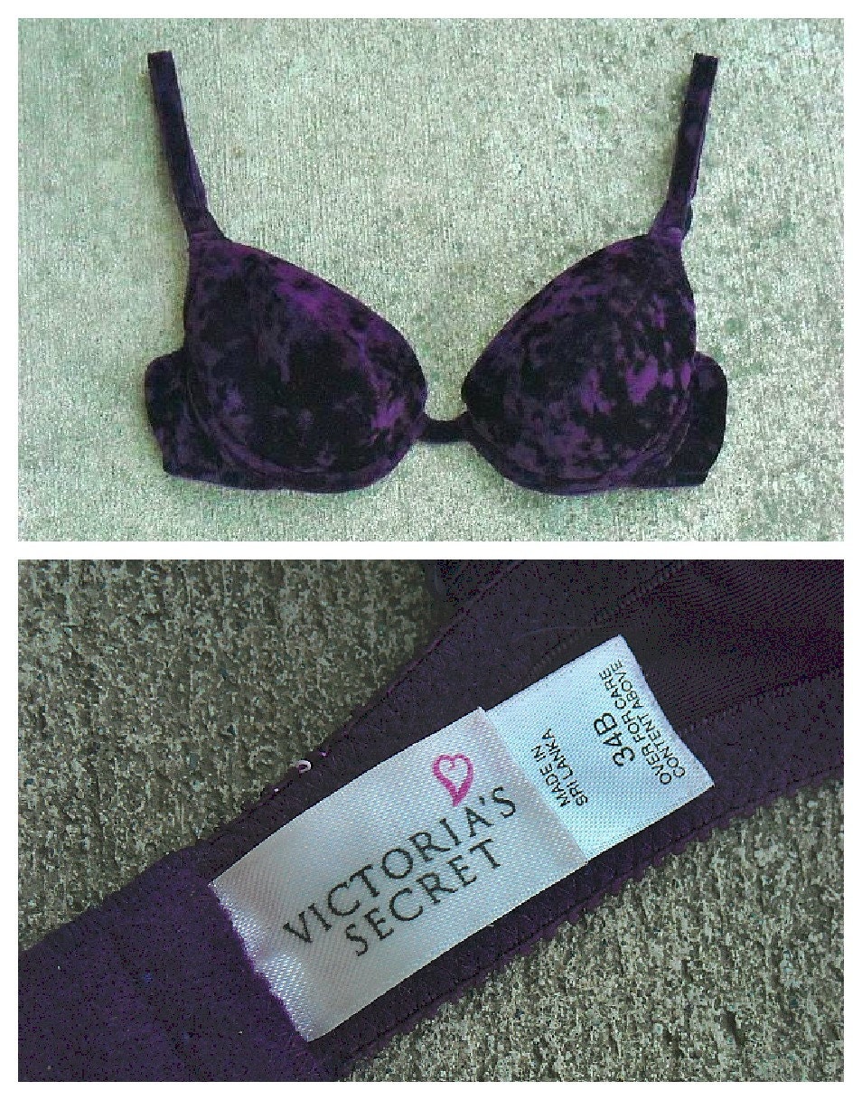 Vintage Bra, Victoria's Secret, Vintage Lingerie, Velvet Bra, Purple Bra, 1990s, Size 34B,