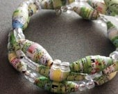 Paper Beads from Upcycled Maps in Green Bracelet on Memory Wire
