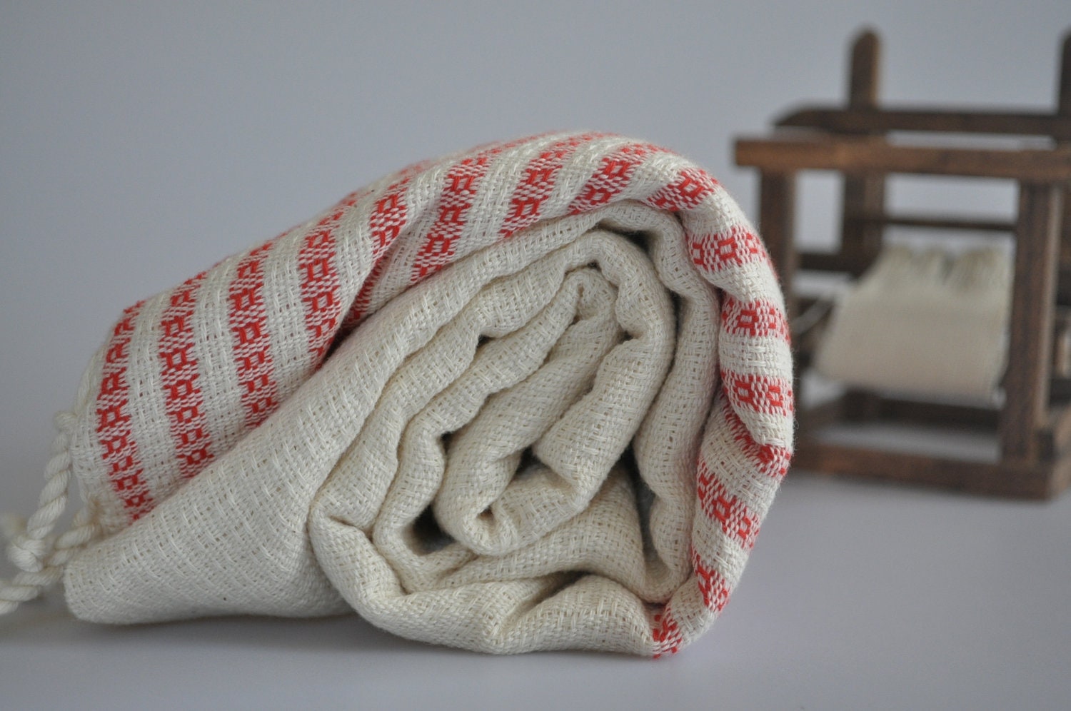 TurKish ToWel -  Bubble PesHteMal  - Red - Ivory - Cotton