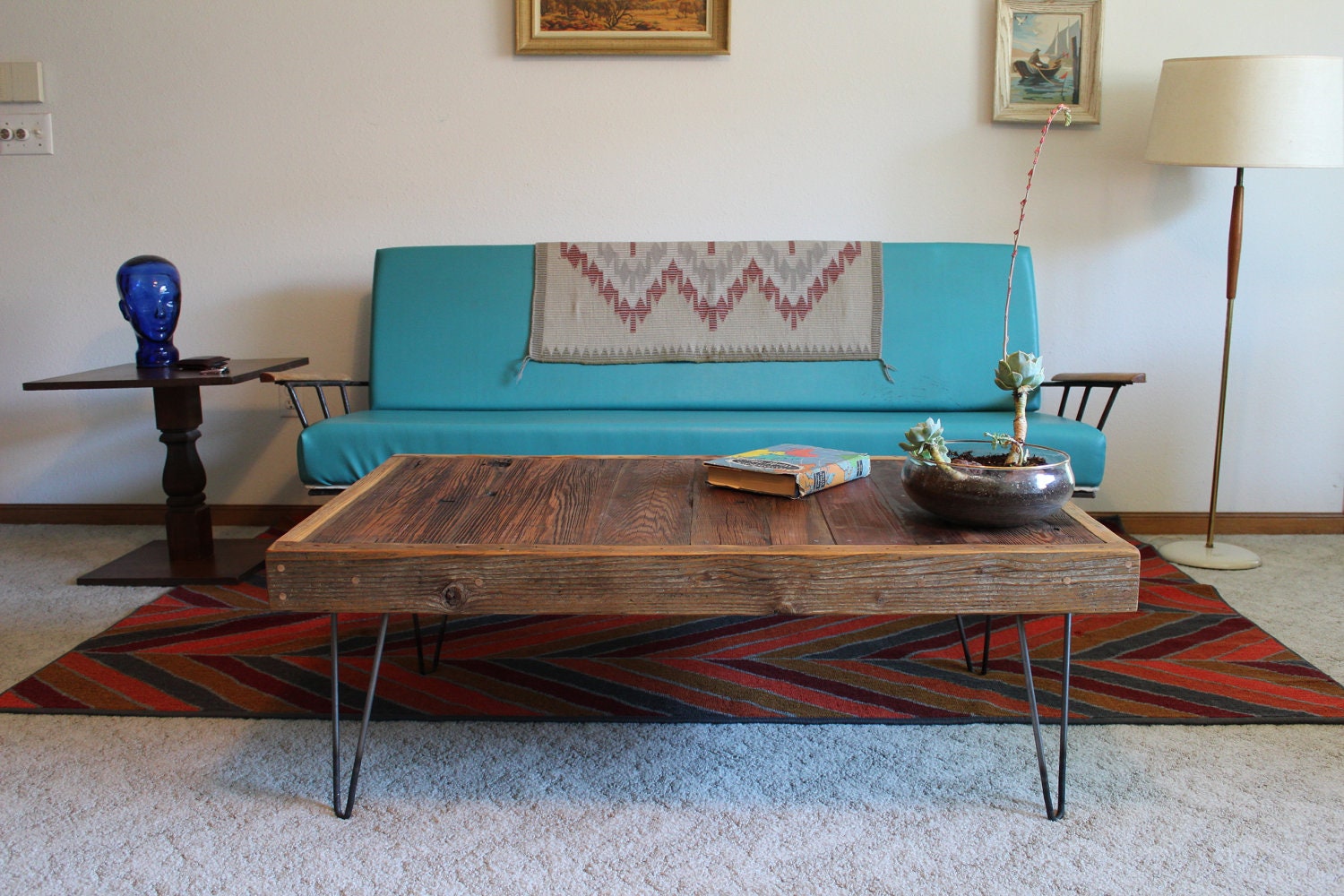 ARCHIE Modern Reclaimed Wood Coffee Table with Hairpin Legs