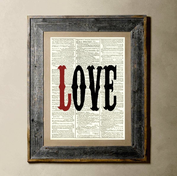 Love - Printed on a Vintage Dictionary Page 8X10