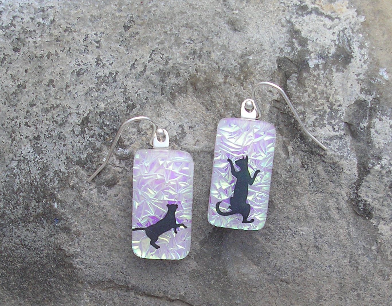 Cat Earrings  Dichroic Glass Earrings  Cat Jewelry