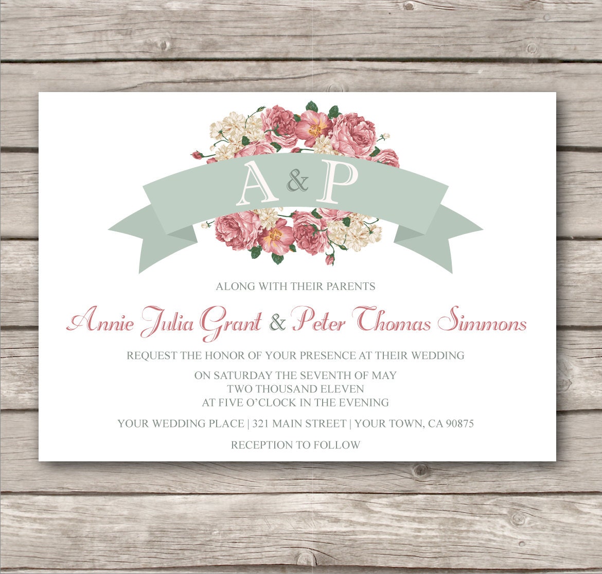 Country Chic Wedding Invitation and RSVP - Custom. modern. garden