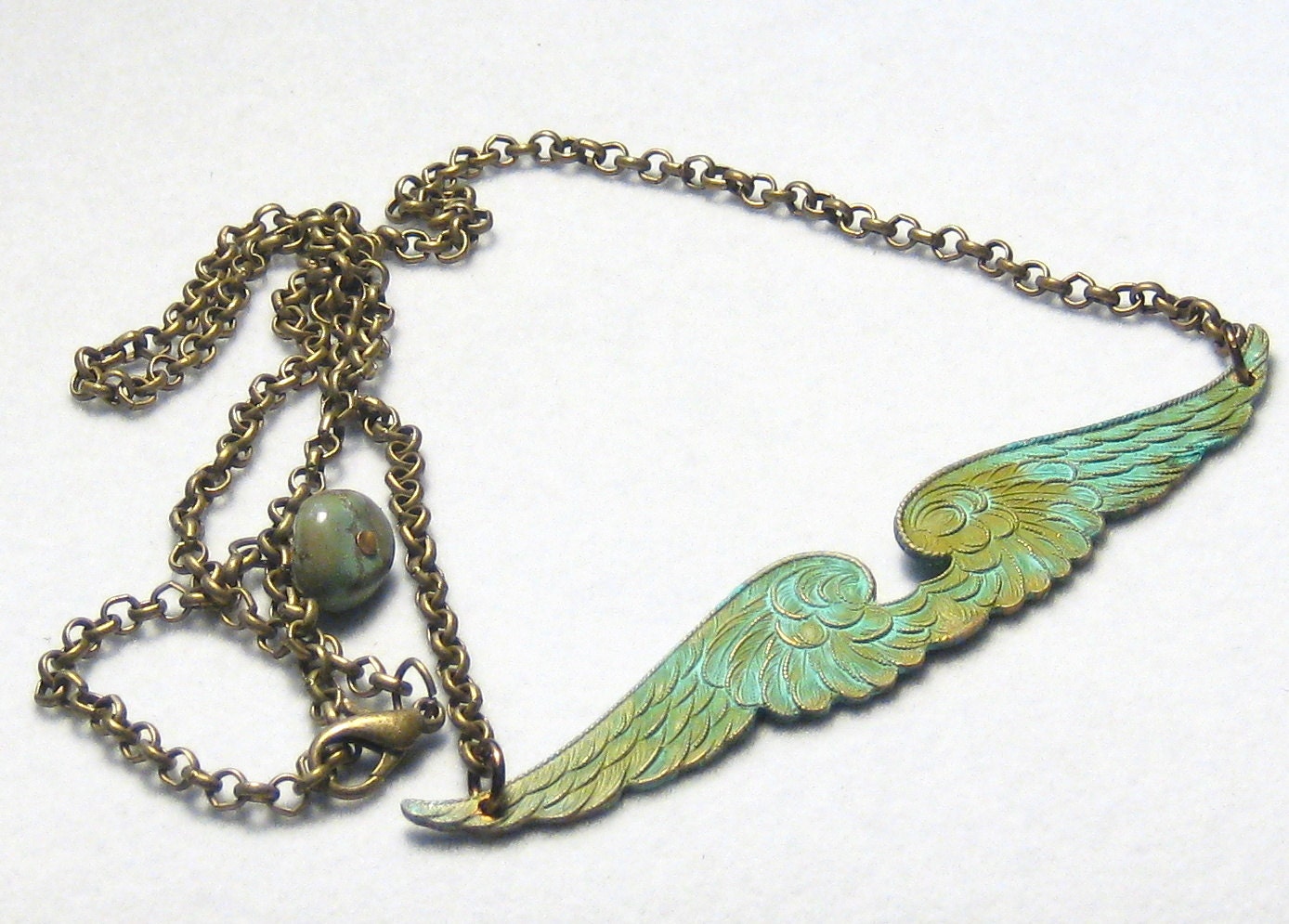 Verdigris Patina Angel Wings Necklace