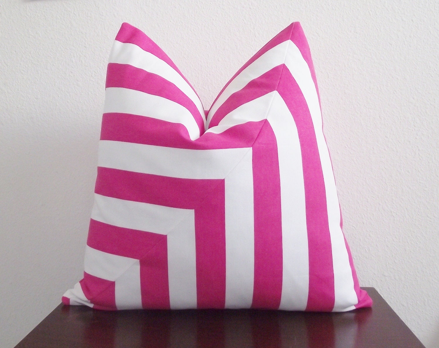 Candy Pink and White- Stripes- Decorative Pillow Cover-  18x18"