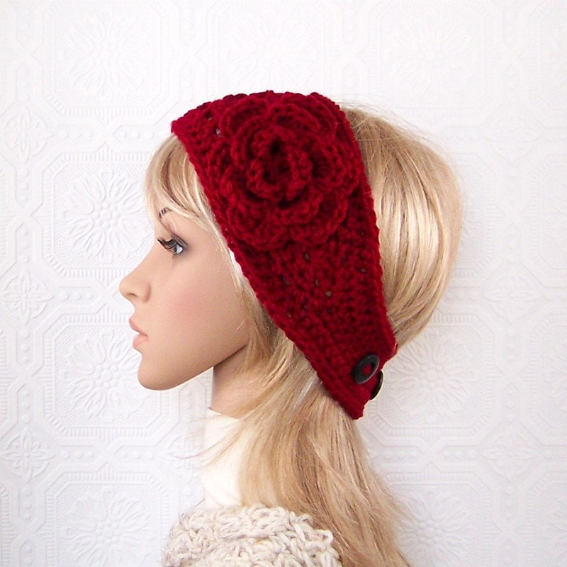 Crochet headband, headwrap, ear warmer - cranberry - handmade Winter Fashion Winter Accessories by Sandy Coastal Designs