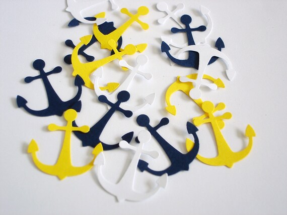 100 Nautical White Yellow Navy Anchor punch die cut confetti embellishments - No754