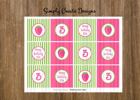 Strawberry Cupcake Topper DIGITAL File 8.5 x 11 Jpeg File Personalized Il_570xn