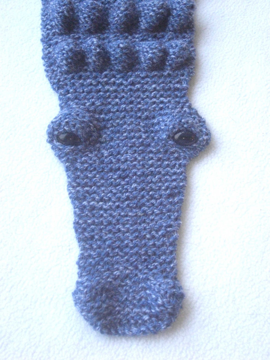 OOAK Hand knitted Blue Adult Crocodile / Alligator  Scarf, made by scunjeebabe