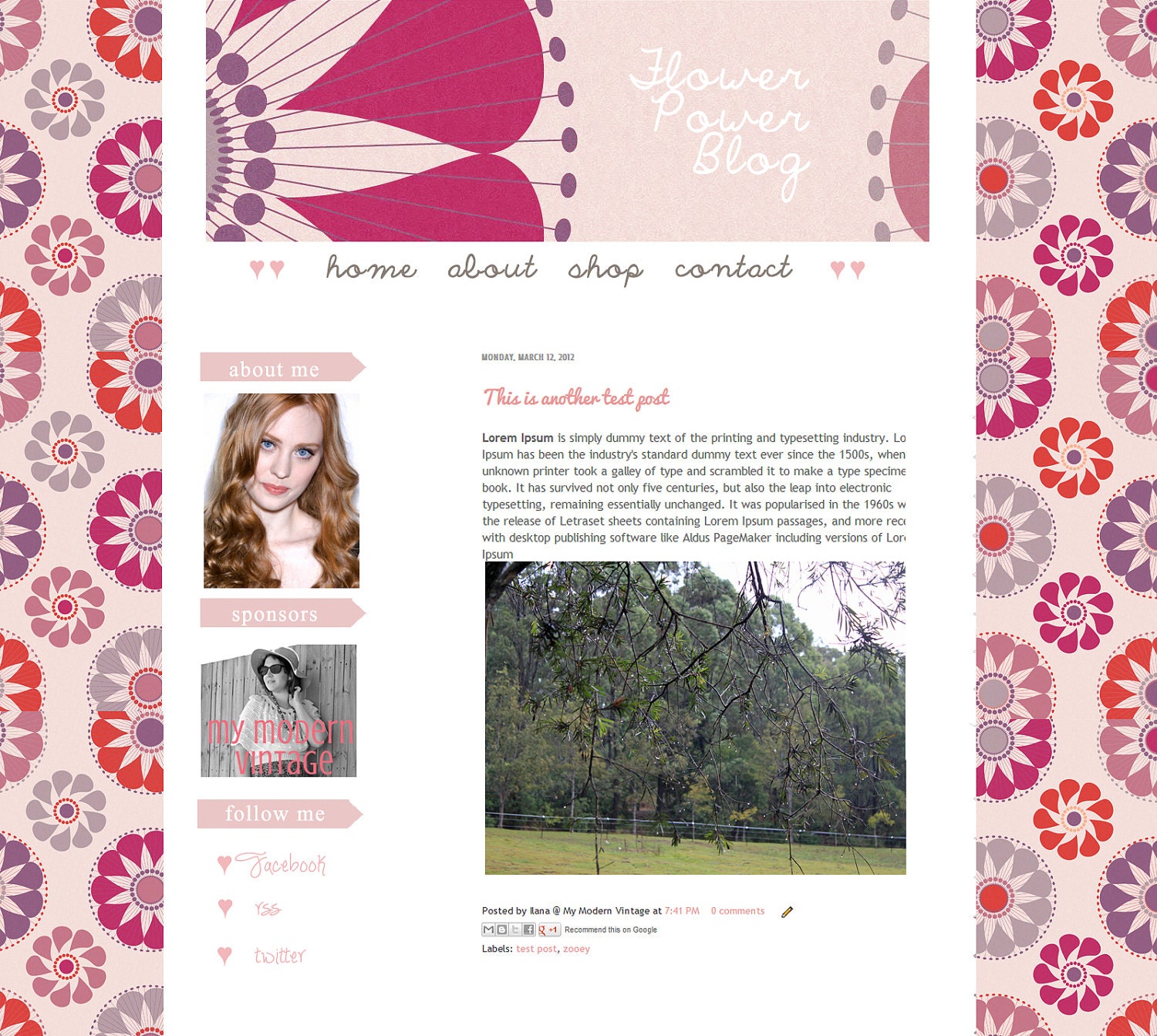 Flower Power Retro- Premade Blog Template for Blogger- 2 Column -Graphic Design - Installation Included