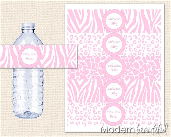 Giraffe Zebra Leopard Pink Baby Shower Printable Party Water Bottle Labels Il_570xn
