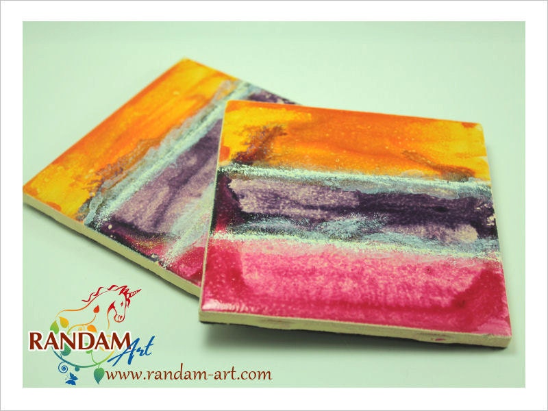 Hand Painted Tile Coaster, Spoon Rest, Trivet, Tile Art. OOAK.